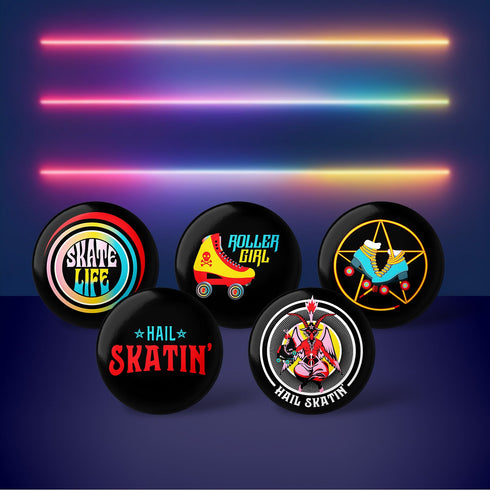 Roll with It Roller Skate Button Pins Set - 5 Pack, Skater Love, Roller Skate Accessories, Roller Skate Gifts, Roller Skate Pins